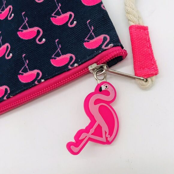 Flamingo Wristlet Myrtle Beach SC Tropical Destination Wallet Navy & Pink Charm - Picture 2 of 8